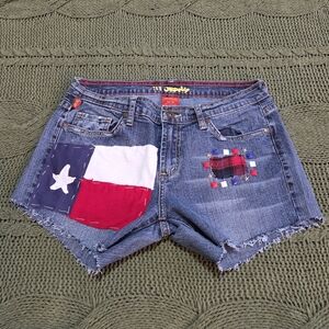 !It Jeans Cut Off Denim Shorts Custom Patchwork Texas Flag